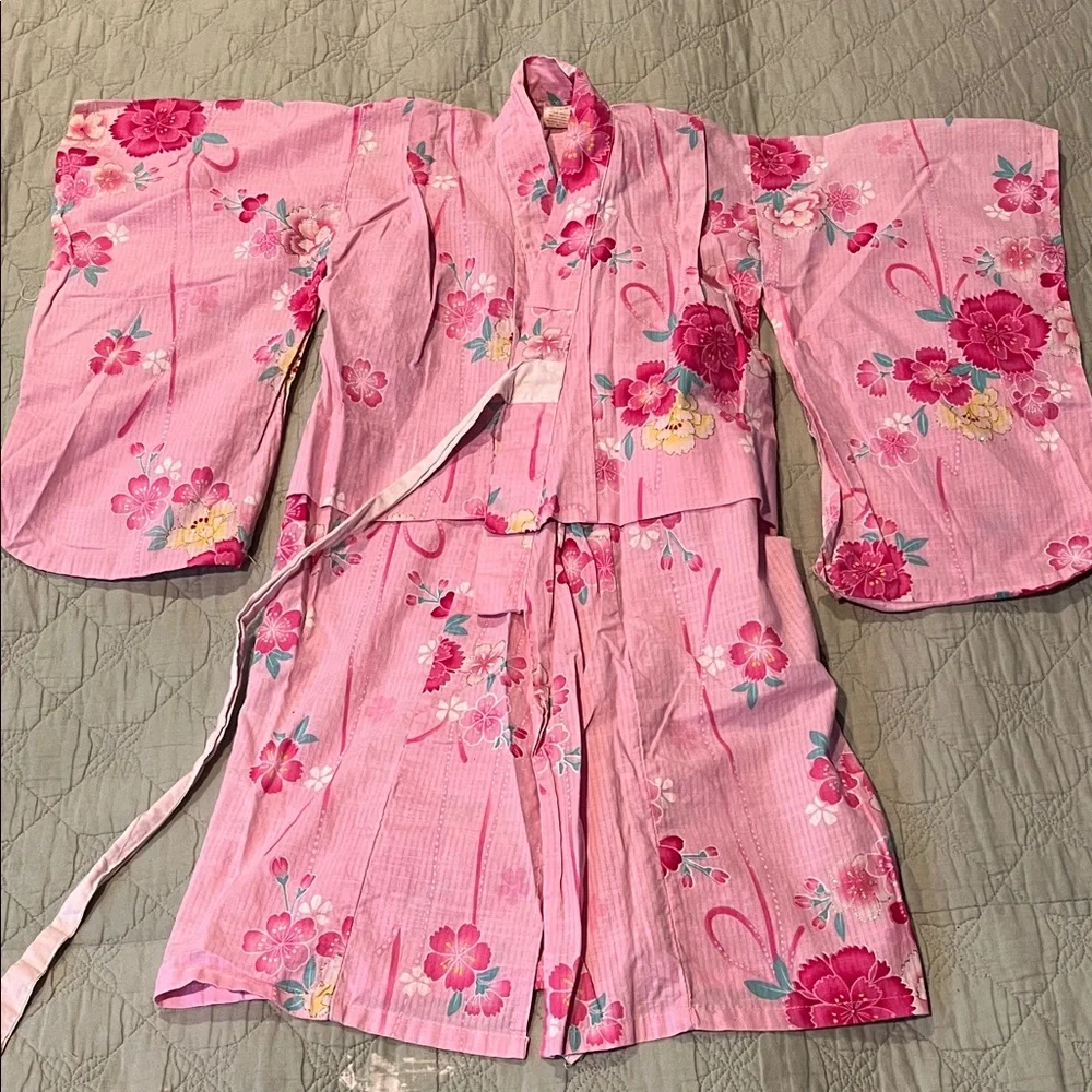 Girls' Pink Floral Kimono Dress - size 4T